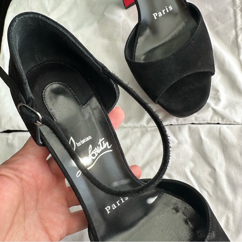 Christian Louboutin Sandaloo 130 Suede Platform Heel in Black size 36.5. - Picture 8 of 15